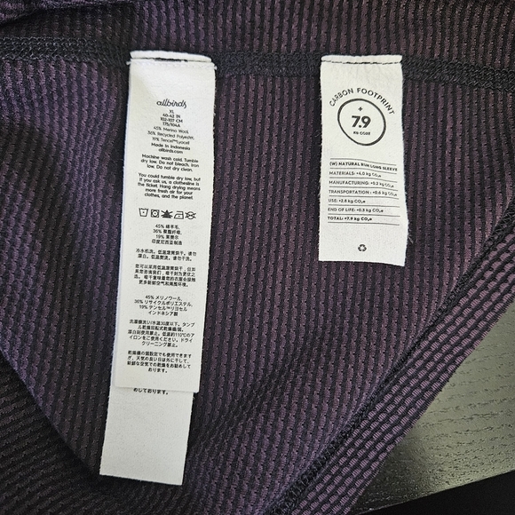 Allbirds Natural Black Natural Run Long Sleeve T-shirt Size XL - Picture 5 of 8